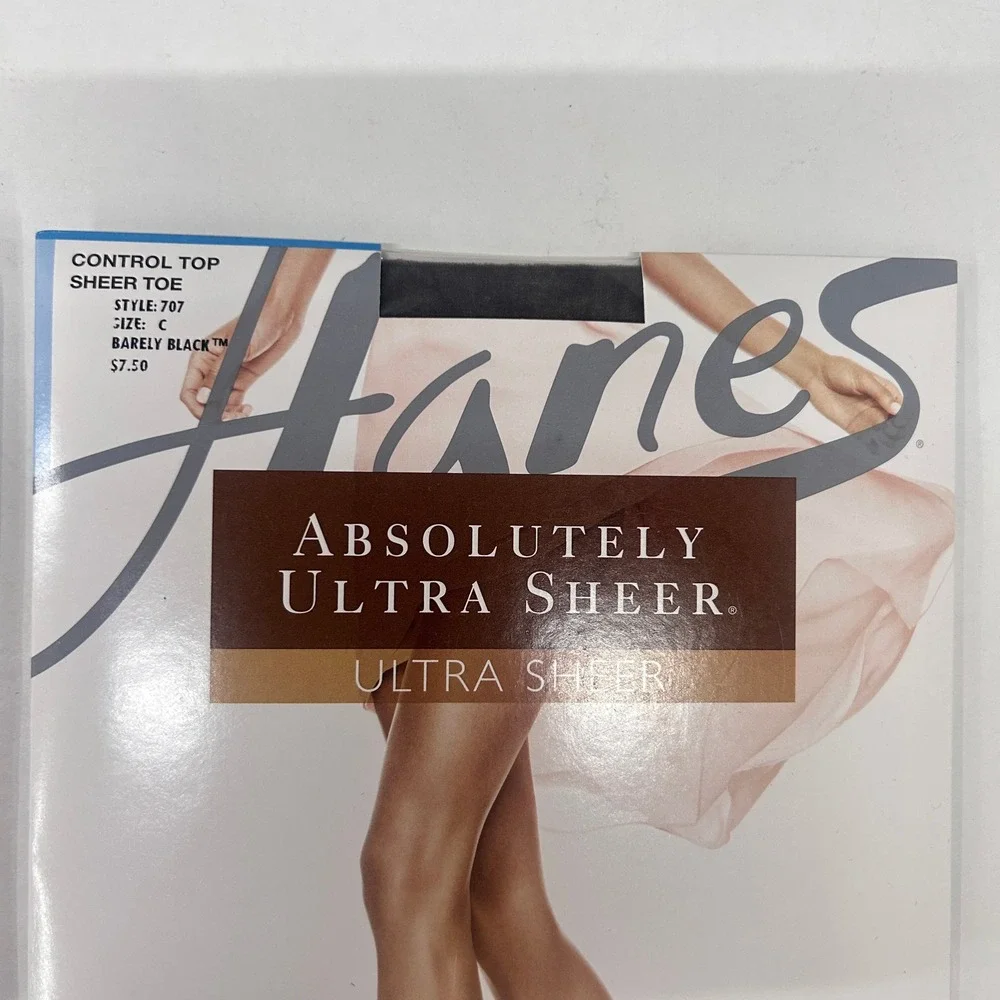2 Pair Hanes Absolutely Ultra Sheer Pantyhose C Barely Black Control Top 707